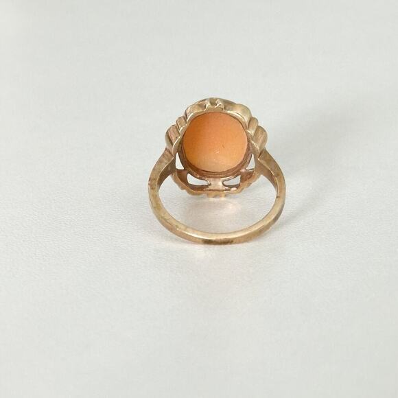 Vintage 10K Yellow Gold Genuine Cameo Shell Hand Carved Ladies Band Ring Size 5 - Picture 7 of 16